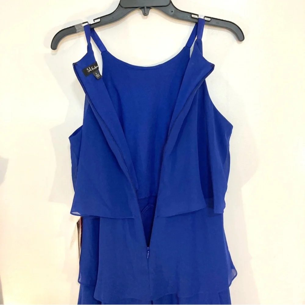 Royal Blue Beaded Neck Tiered Chiffon
Cocktail Dress - Picture 6 of 8